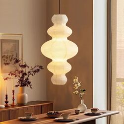 Japanese-Style Retro Paper Art Pendant Light for Dining Room, Living Room, Study, Creative Lantern-Shaped Led Lighting, Wabi-Sabi Style Pendant Light