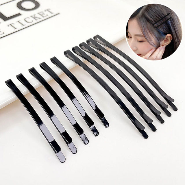 Arc broken hair clip Simple Black word clip female plate hair clip large side clip plus thick plus thoroughly stepped up bangs clip clip
