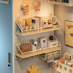 No-Drill Wall-Mounted Storage Rack for Dormitory Students, Wall Storage Rack for Bedroom Essentials, Bedside Storage Solution