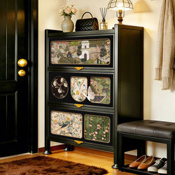 Shoe Cabinet for Home Entrance, Multi-Layer, Large Capacity, Vintage-Style Entryway Storage Cabinet, Integrated Wall-Mounted Dust-Proof Shoe Rack