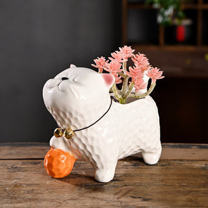 
White kitten creative animal succulent flower pot ceramic household special breathable clay stone pot special price clearance