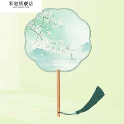 Qianli Jiangshan Tu (Thousand Miles of Rivers and Mountains) Round Fan, Traditional Chinese Fan, Hanfu Accessory, Only This Green and Blue Color, Popular Online, Cheongsam Round Fan, Long Handle, Children's Dance Fan