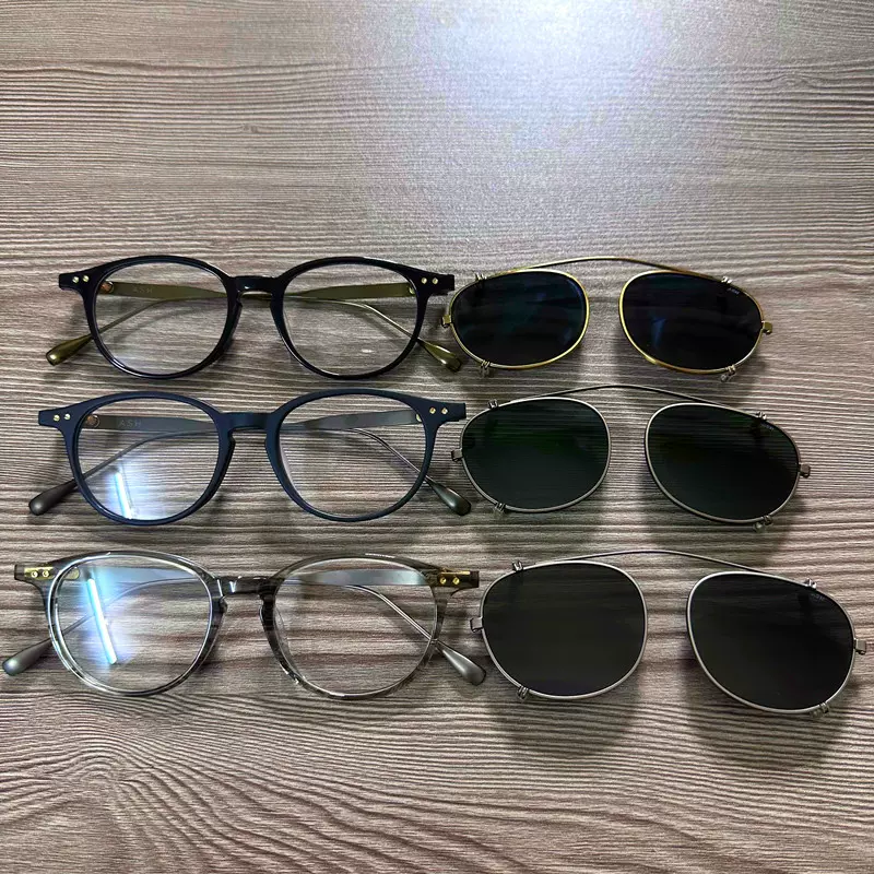 ASH同款2073超轻纯钛近视眼镜框圆形男女款一镜两用偏光墨镜夹片-Taobao 