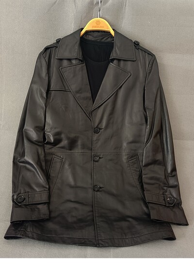 
Light luxury high-end first-layer sheep leather jacket for men 2023 spring and autumn new business mid-length leather windbreaker jacket