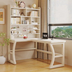 Practical Wooden Corner Desk with Integrated Bookshelf for Home Use, Suitable for Bedroom, Student Study, Writing Desk with Pegboard, Desktop Office Desk