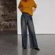 Jinggu black label JGGU washing cotton high waist droop wide-leg jeans for women
