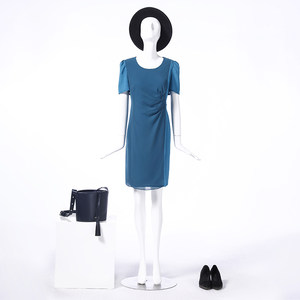 
Liangnuo fashionable temperament color-blocked dress summer new round neck half-sleeved slim mid-length skirt LQ14349A