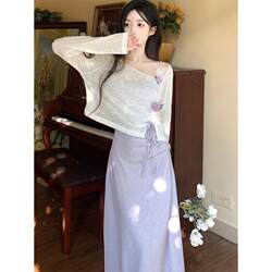 Summer Outfit Set: 2026 Plus-Size Short Cover-Up Blouse and Gentle Style Spaghetti Strap Dress Two-Piece Set for Women