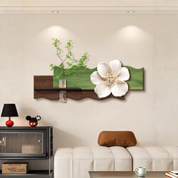 Restaurant Decorative Painting with Floral Motifs, Living Room Dining Table Background Wall Hanging Painting, Hydroponic Green Plants, Dining Room Wall Art with a High-End Feel, No Drilling Required