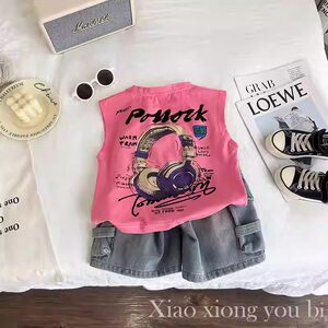 Pure cotton summer suit boy vest 2025 new Korean version of children's cool vest baby girl boy clothes trendy