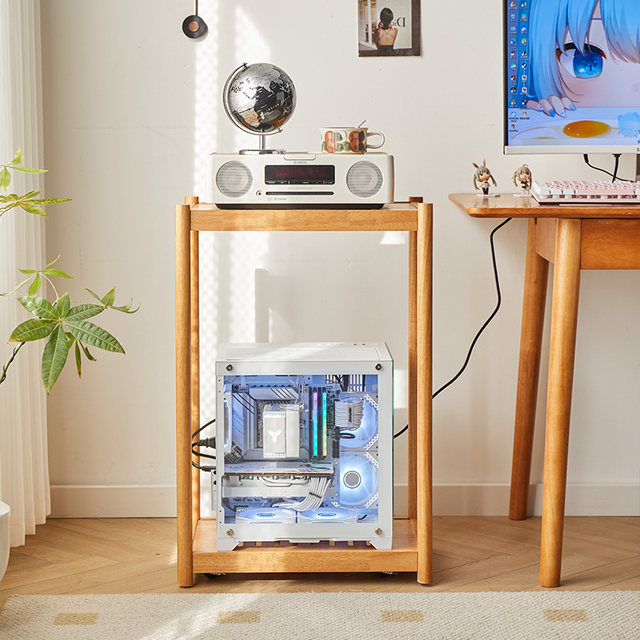 Desktop computer host solid wood bracket dual -layer movement with ...