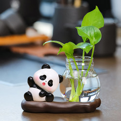 New Panda Green Radish Hydroponic Vessel Decorative Vase Glass Transparent Water-Cultured Flower Arrangement Bay Window Living Room Decorative Ornament