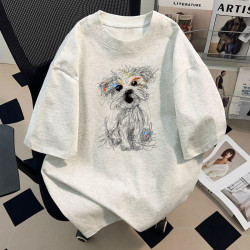 【320G Heavyweight Pure Cotton】American Retro Scrawl Puppy Short-Sleeve T-Shirt for Men and Women, Summer Trendy Brand Loose Top