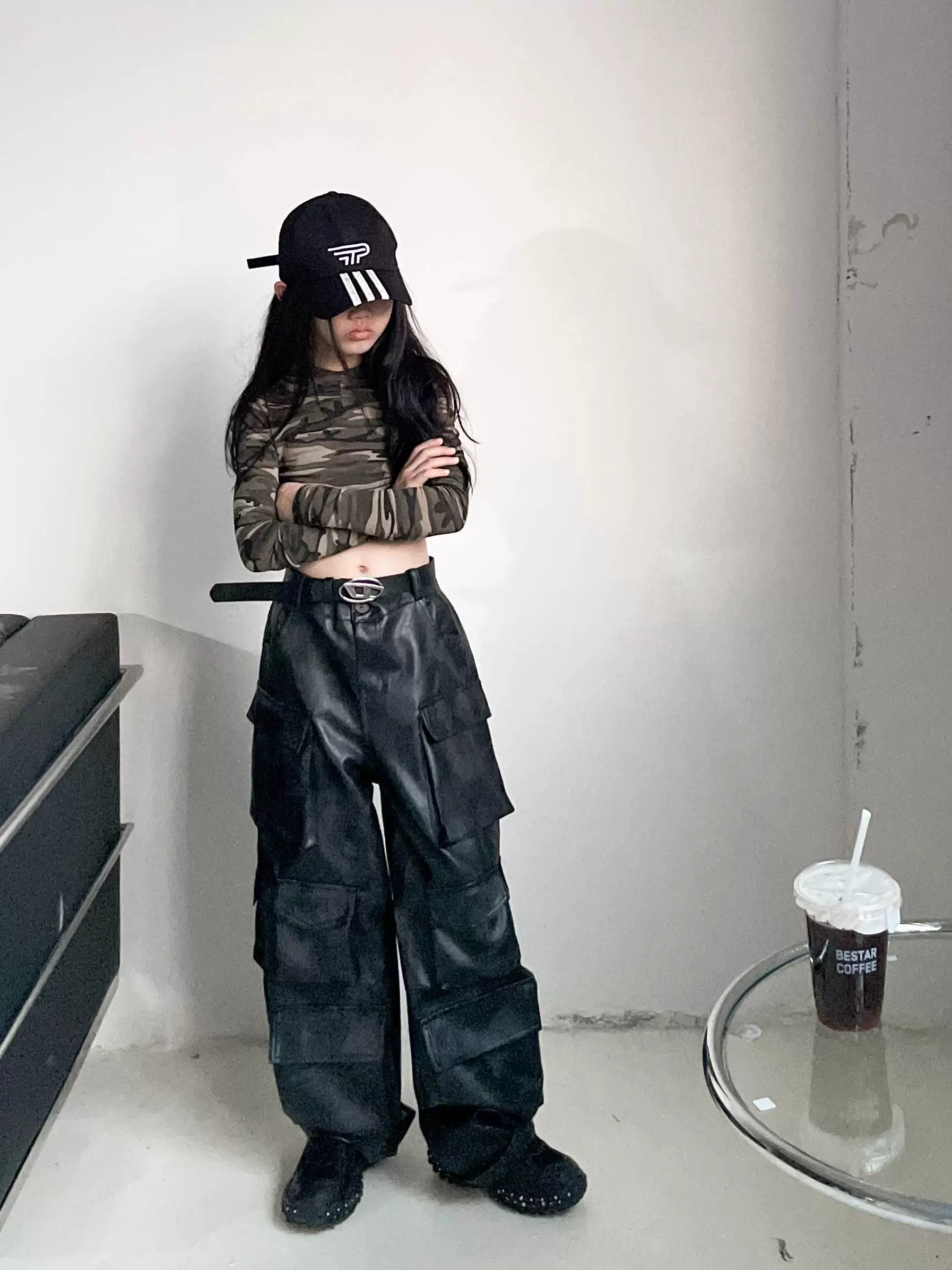 爵士舞服装女孩美拉德帅气工装皮裤美式休闲长裤子少儿jazz演出服