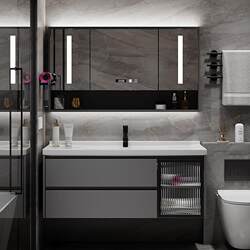 Modern Minimalist Bathroom Cabinet Set with Integrated Ceramic Washbasin for Face Washing, Light Luxury Washbasin Set