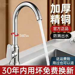Kitchen Faucet with Hot and Cold Water, Sink for Washing Vegetables and Dishes, Two-In-One, Made of Fine Copper, Single Cold Water, Swivelable, for Home Use
