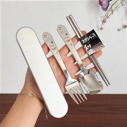 316 Stainless Steel Chopsticks, Spoon, and Fork Three-Piece Set for Children, Portable Tableware Set for Outdoor Use and Canteens
