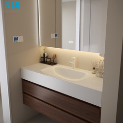2026 New Model Mid-Century Style Rock Slab Hot-Bent Corian Integrated Basin Bathroom Cabinet Combination Washroom Washbasin