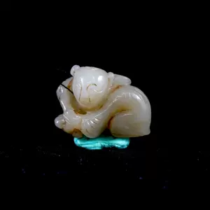精美和田玉筆洗，古代文人雅士之品！上伏兩個只玉猴！侯爺之府