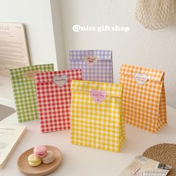 ins Colorful Macaron Plaid Gift Bags Paper Bags Small Items Desktop Storage Organizer Candy Card Packaging