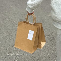 Retro Pure Color Kraft Paper Bag ins Style Satchel Baking Snack Bag Milk Tea Packaging Storage Bag Shopping Bag
