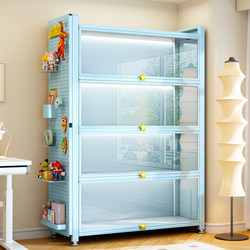 Fukaixiang Display Cabinet with Doors, Glass Dustproof Bookcase, Blue Storage Cabinet, Blind Box Storage Cabinet, Metal Cabinet