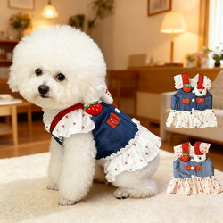 Dog Clothes Denim Teddy Bear Puppy Cute Clothes Autumn Male Puppy Small Dog Spring and Autumn Style with Leash Harness