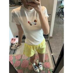 American-Style Dopamine Yellow Shorts for Women, Summer High-Waisted Sports Shorts, Casual Loose A-Line Pure Cotton Hot Pants