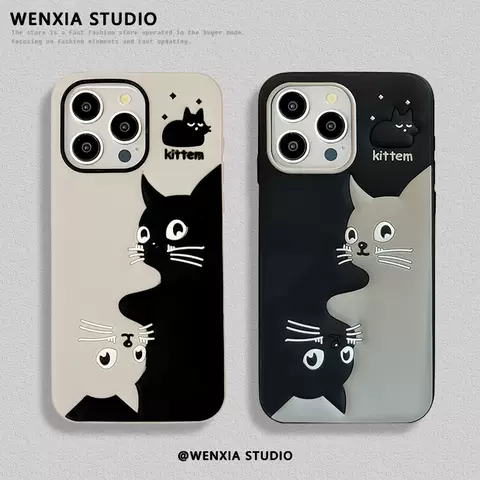 YingYang 3D Kitten Cat Phone Cases Covers  iPhone 15, iPhone 14, iPhone 13, iPhone 12, iPhone 11
