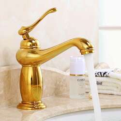 Golden Magic Lamp Faucet, All-Copper Antique-Style Countertop Basin Hot and Cold Faucet, Single-Hole Elevated Washbasin Retro Faucet