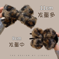 Elegant Leopard Print Plush Bow Bun Hair Clip for Women, Autumn and Winter High Ponytail Hair Clip, Shark Clip Hair Accessory