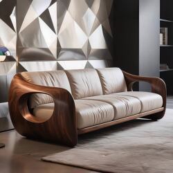 New Chinese-Style Solid Wood Sofa 2026 New Model High-End Black Walnut Living Room Straight-Row Genuine Leather Three-Seater Home Reception Sofa