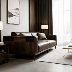 New Chinese-Style Black Walnut Solid Wood Sofa, Modern Minimalist Light Luxury Designer Model, Straight-Row Sofa for Homestay Living Room
