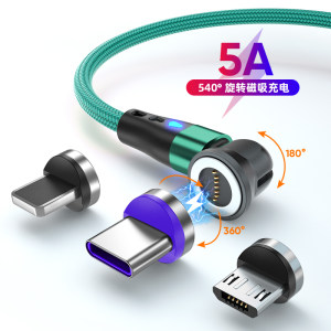 
Rotating 5A super fast charging magnetic data cable suitable for Huawei Honor Apple Oppo Android Vivo Xiaomi Type-c mobile phone fast charging seven-contact magnet strong magnetic head flash charging charging cable