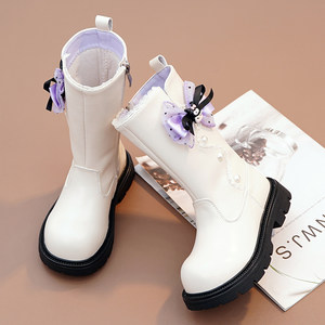 
Girls' Martin boots high boots two-cotton Kuromi princess boots genuine leather soft sole plus velvet cotton boots 2025 autumn and winter new style