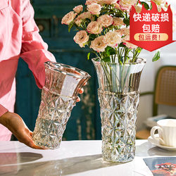 Trendy Vase Decoration for Living Room, Light Luxury Crystal Glass Nordic Rose Bedroom Hydroponic Ornament