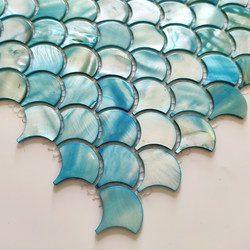 Pearl Fan-Shaped Dyed Blue Shell Mosaic Tiles for Bathroom, Balcony, Kitchen, Tv Background Wall Decoration