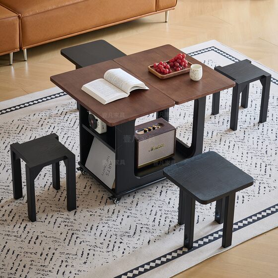 Medium style ash solid wood movable side table coffee table living room household folding dining table dual-purpose egg push cart
