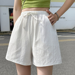 Women's Summer New Cotton and Linen Shorts, Large Size Loose High-Waisted Korean Style Casual Wide-Leg Pants for Women