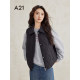 A21 women's black sleeveless cotton jacket 2024 Winter new simple vest dark buckle down cotton polo collar cotton clothes