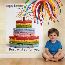 Three-Dimensional Three-Tier Cake Banner Balloon Decoration Set for Boys and Girls Birthday Party Atmosphere Hanging Decoration Supplies