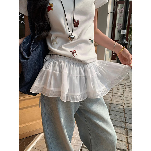 Homemade ~ Puffy little butt curtain white mesh butt curtain layered short skirt for women one-piece lace-up skirt