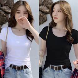 Clearance Sale: Designer Brand Export Surplus Short-Sleeve White T-Shirt for Women, Slim-Fit Base Shirt