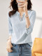 100% pure cotton high-end seven-quarter sleeve striped shirt for women in spring and autumn new versatile ethnic style age-reducing design V-neck