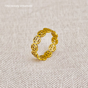Chinese style Bafang Laicai Copper Coin Ring for Girls Light Extraordinary High-end Feeling for Girlfriends Couple Girlfriends Niche Design Ring
