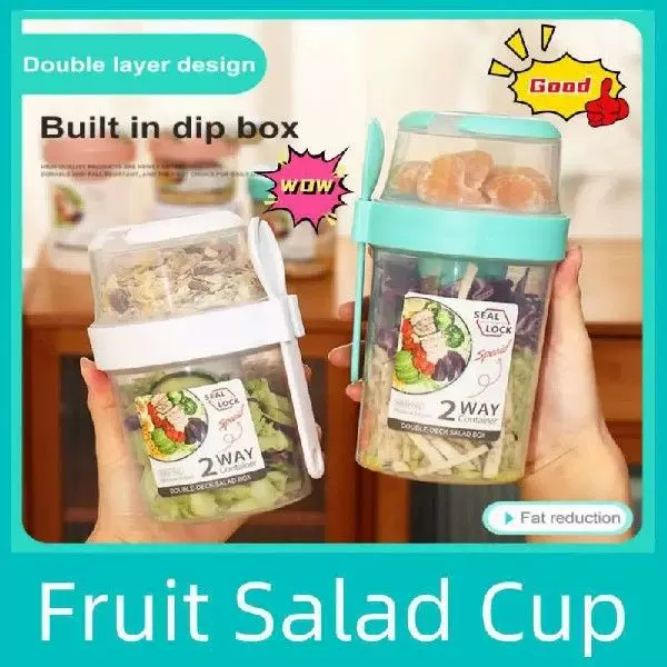 Portable Double Deck Salad Cup Breakfast Oatmeal Cereal Nut Yogurt