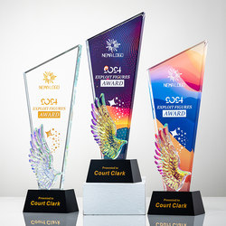 New Crystal Colorful Trophy Annual Meeting Awards Outstanding Employees Outstanding Team Recognition Wings Flying Elements
