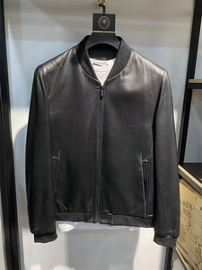 Offline 5K+! High-end sheepskin! New spring style men's baseball collar casual leather jacket jacket
