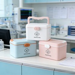 Household Medicine Box, Medicine Box Storage, Family-Sized Small Medicine Box, Multi-Layer Portable Children's First Aid Small Medicine Box for Home Use