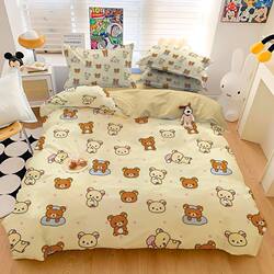 [Best-Selling 10,000+ Items] Rilakkuma Four-Piece Bed Sheet, Fitted Sheet, and Duvet Cover Set for Student Dormitory Three-Piece Bedding Set